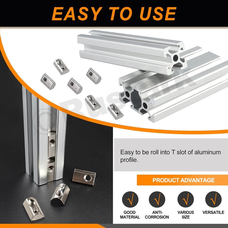 Rustark 48pcs 4 Sizes Carbon Steel Roll in T-Nuts Metric T-Nut with Ball Spring Roll Ball Elastic Nuts T Slot Nuts T Spring Nuts for 2020 Series Aluminum Extrusion Profile Rail 3D Printer CNC Router - Image 5